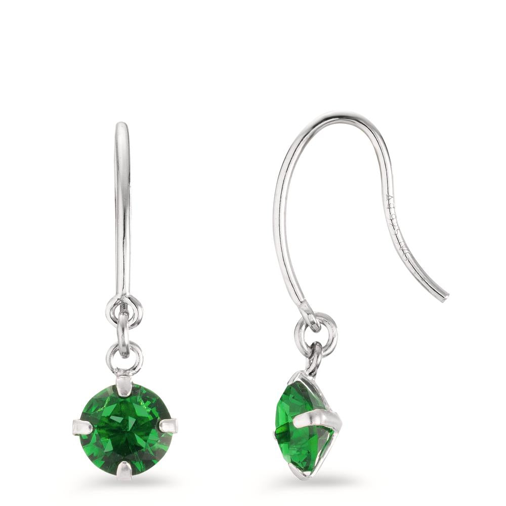 Pendant d'oreilles Argent Zircone vert, 2 Pierres Rhodié Ø6 mm