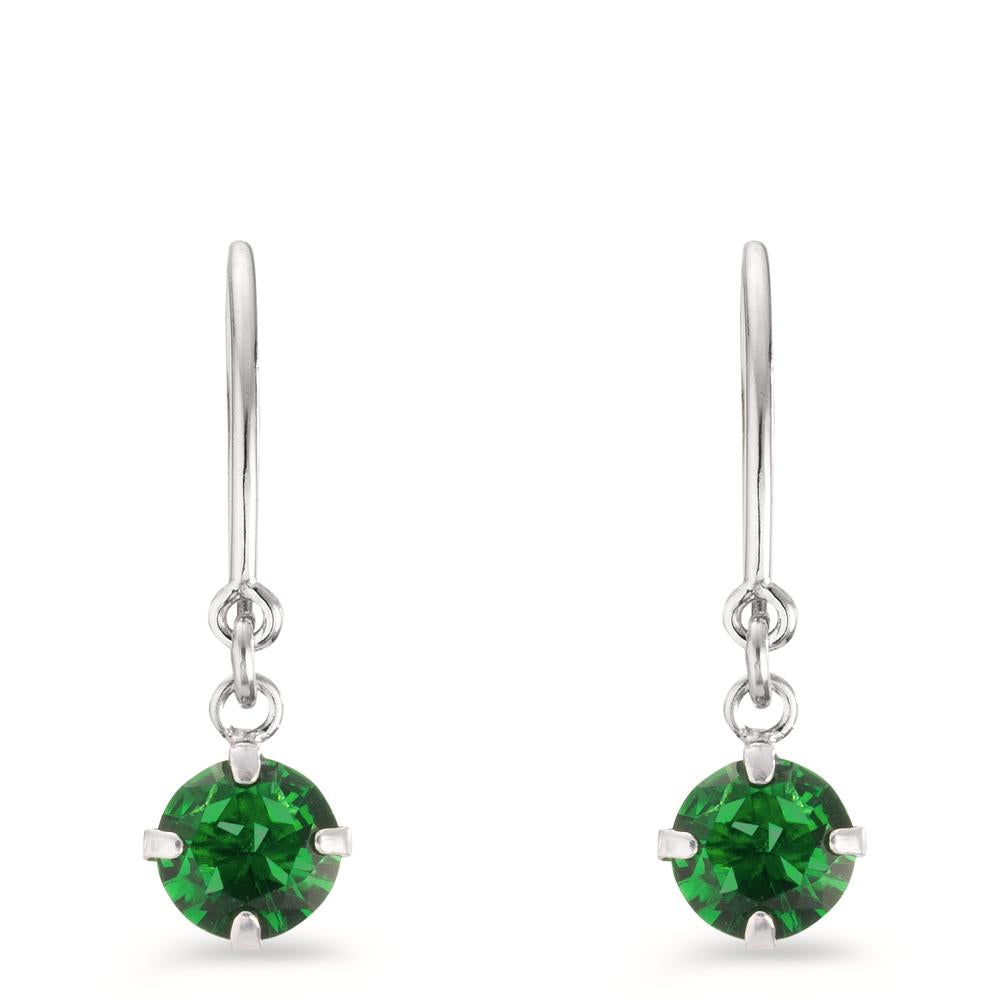 Pendant d'oreilles Argent Zircone vert, 2 Pierres Rhodié Ø6 mm