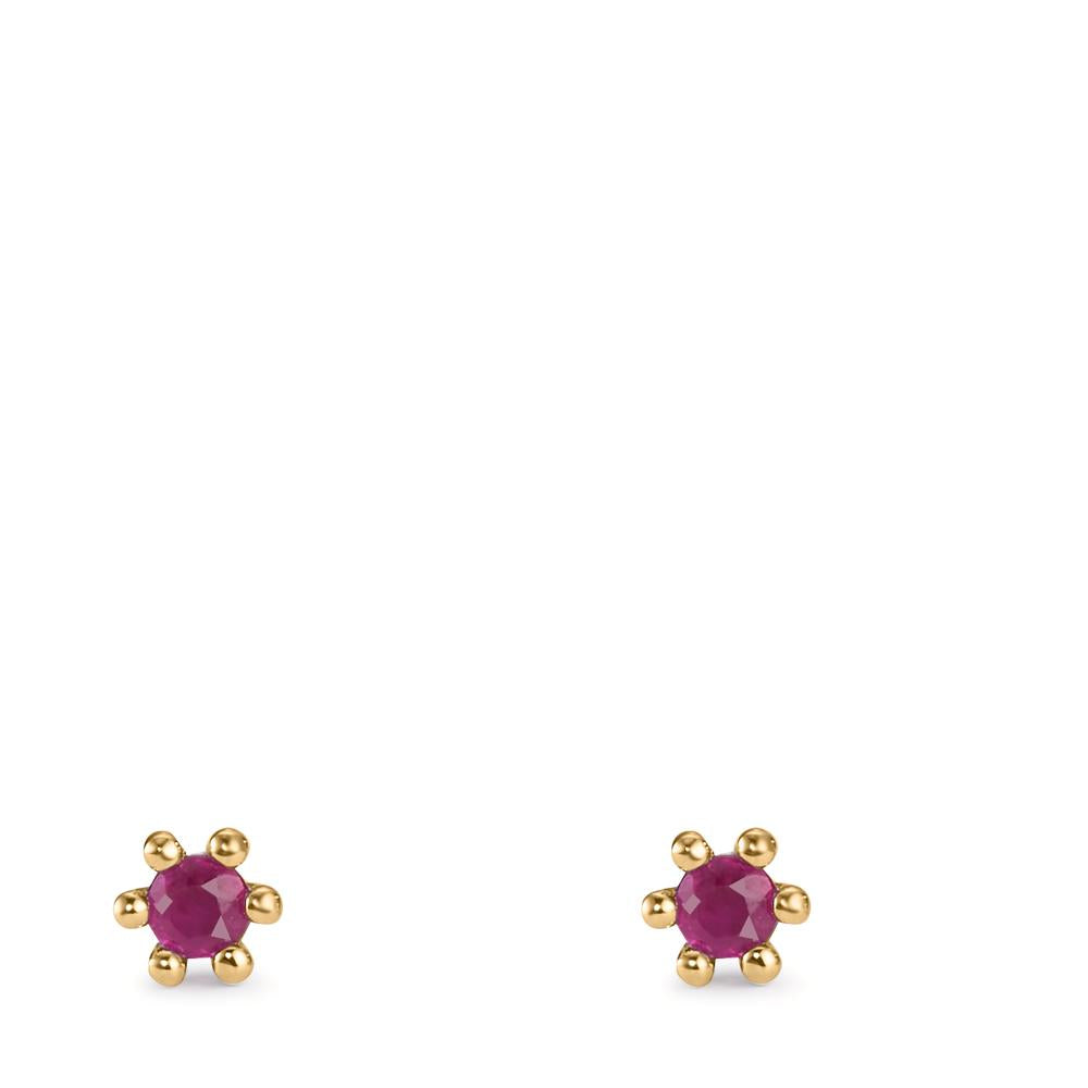 Clous d'oreilles Or jaune 18K Rubis 2 Pierres Ø3.3 mm