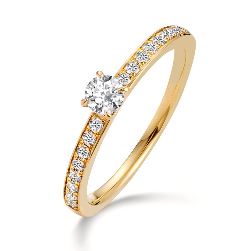 Bague solitaire Or jaune 18K Diamant 0.34 ct, 17 Pierres, w-si