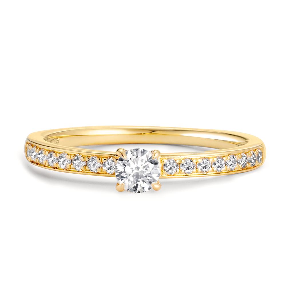 Bague solitaire Or jaune 18K Diamant 0.34 ct, 17 Pierres, w-si