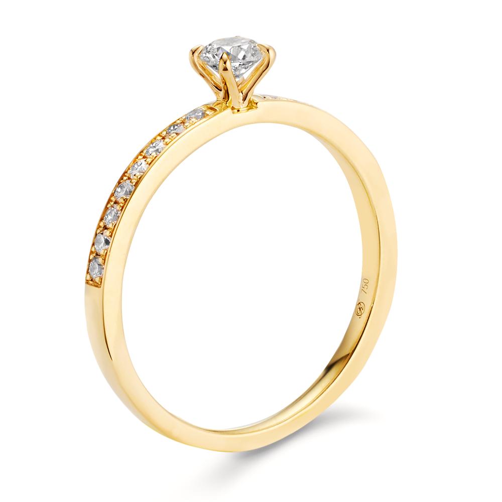 Bague solitaire Or jaune 18K Diamant 0.34 ct, 17 Pierres, w-si