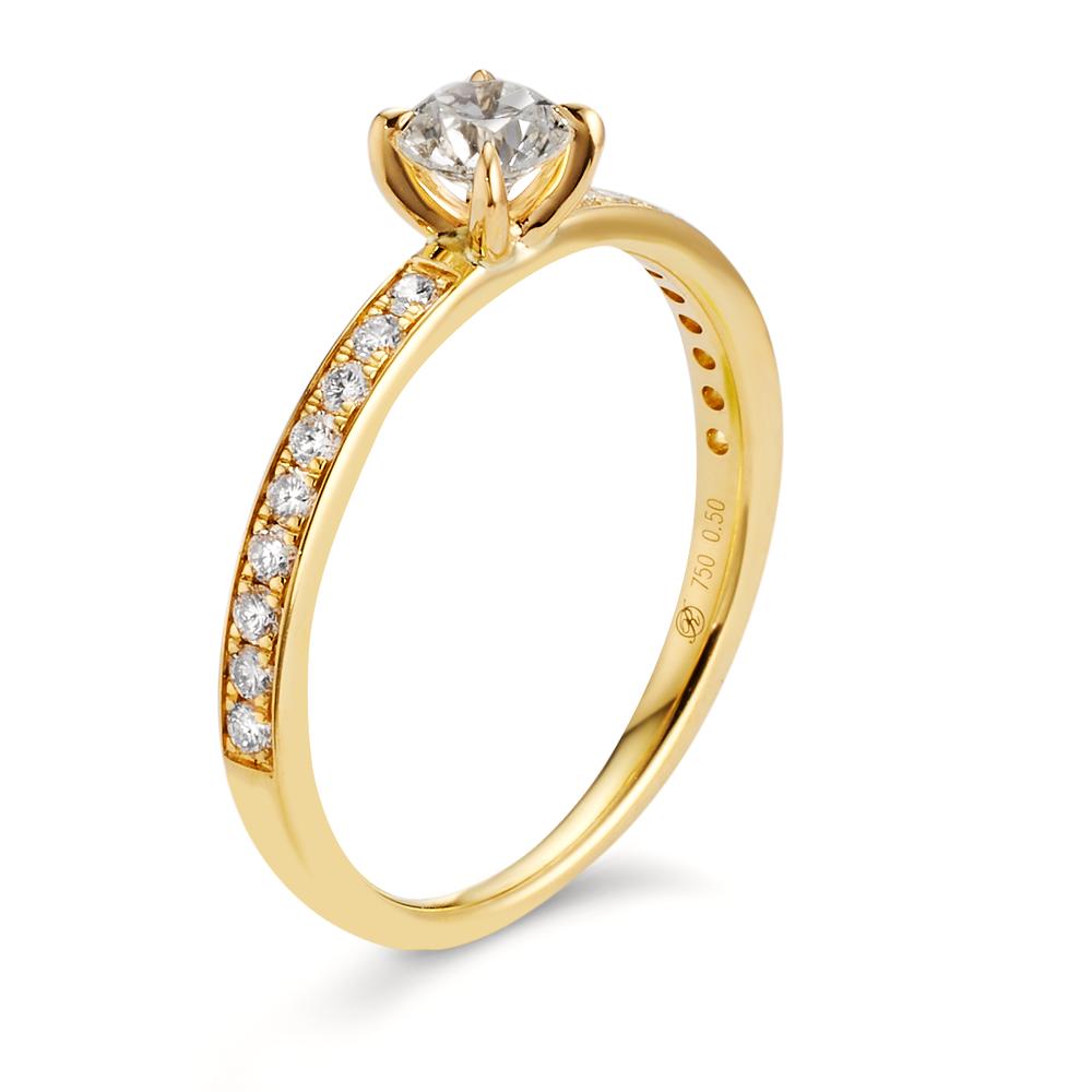 Bague solitaire Or jaune 18K Diamant 0.50 ct, 19 Pierres, w-si