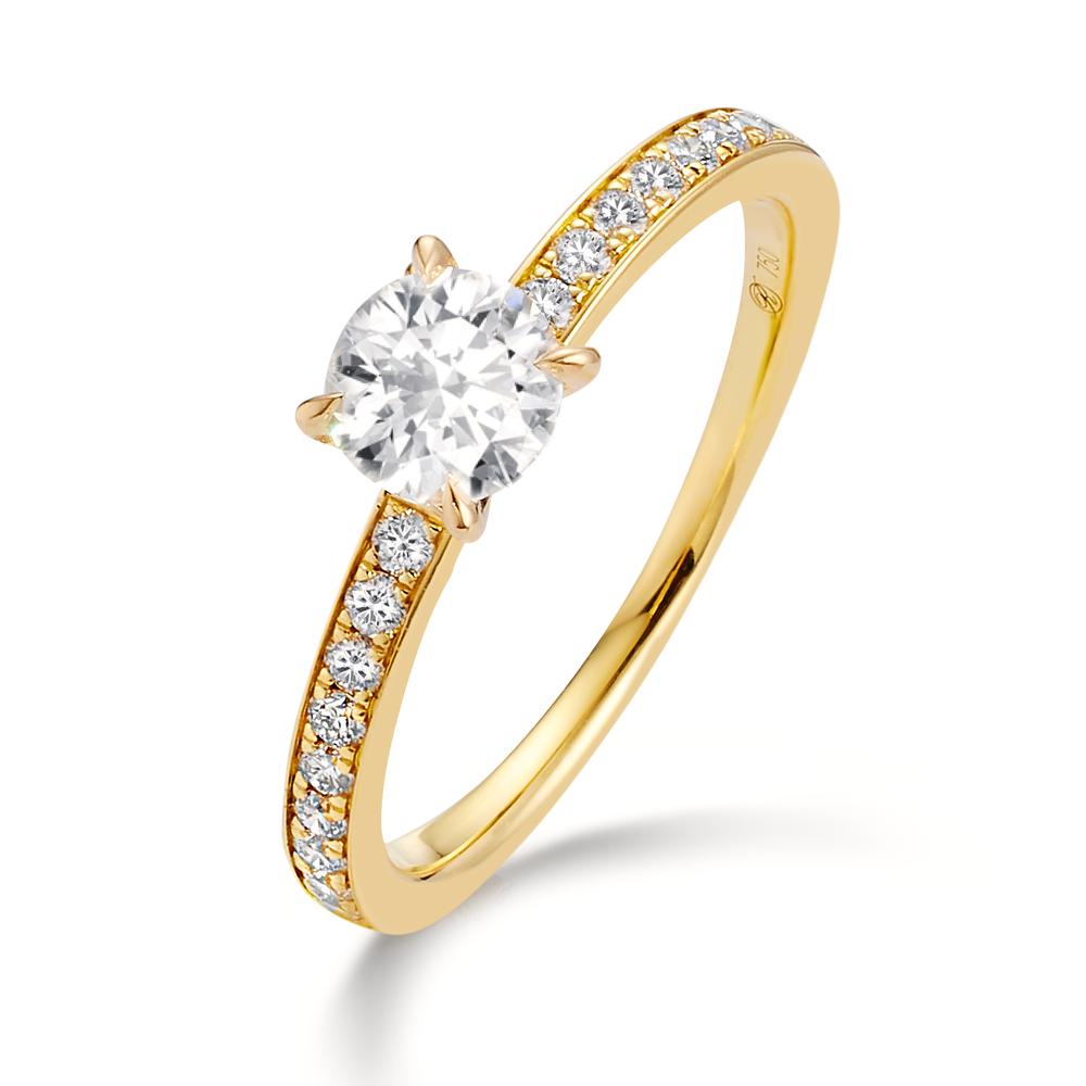 Bague solitaire Or jaune 18K Diamant 0.65 ct, 19 Pierres, w-si