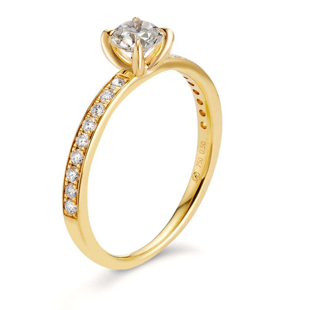 Bague solitaire Or jaune 18K Diamant 0.65 ct, 19 Pierres, w-si