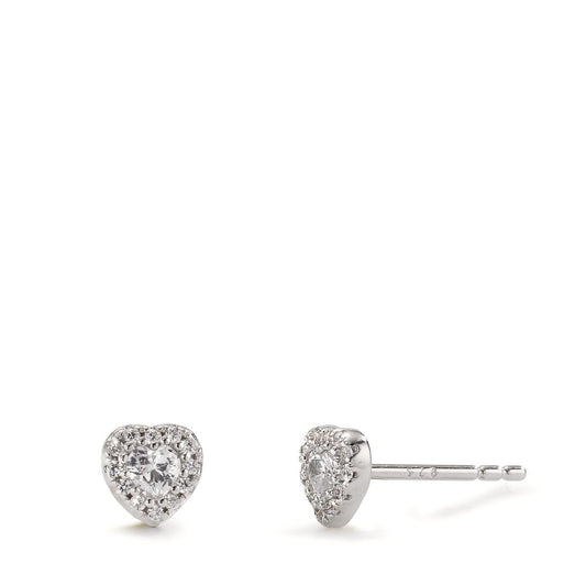 Clous d'oreilles Argent Zircone Rhodié Coeur Ø5.5 mm