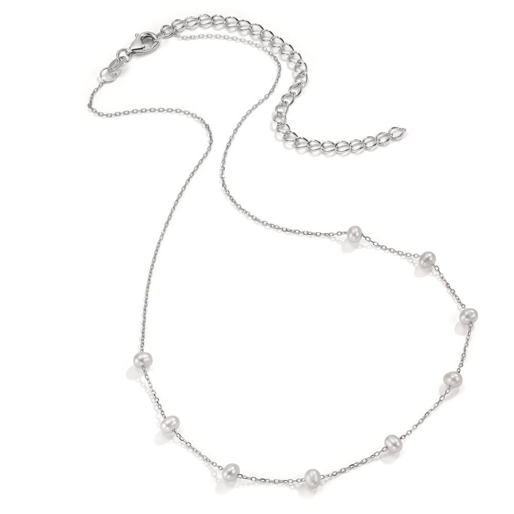 Collier Argent Zircone Rhodié perle d'eau douce 34-42 cm