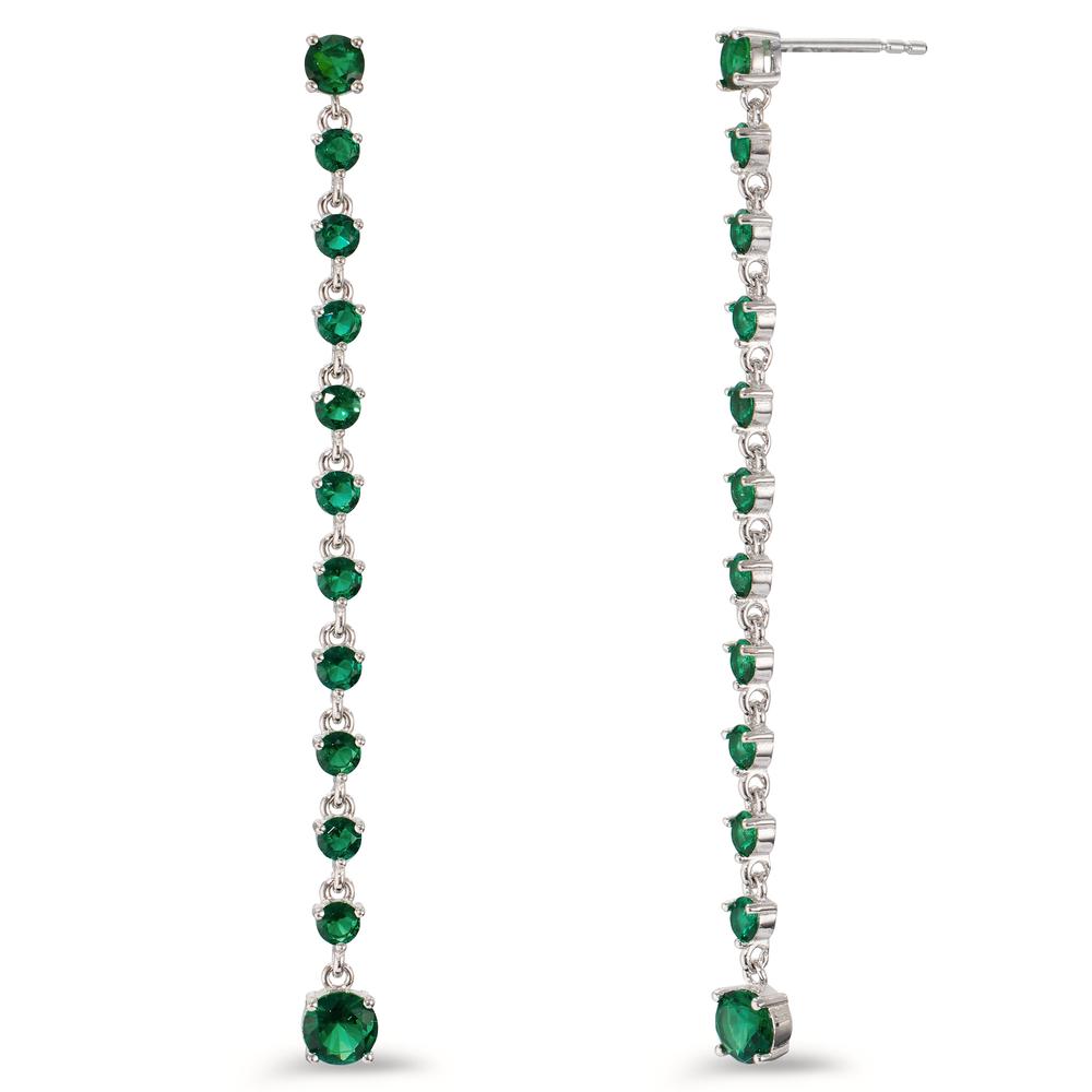 Pendant d'oreilles Argent Zircone vert, 24 Pierres Rhodié