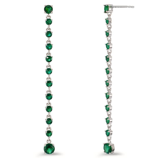 Pendant d'oreilles Argent Zircone vert, 24 Pierres Rhodié