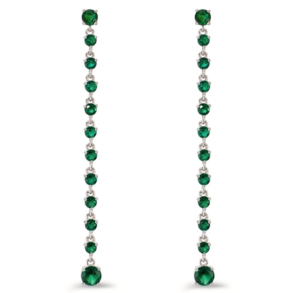 Pendant d'oreilles Argent Zircone vert, 24 Pierres Rhodié