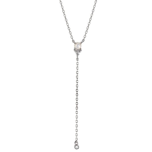 Collana Argento Zirconia, Quarzo bianco rodiato 39-44 cm