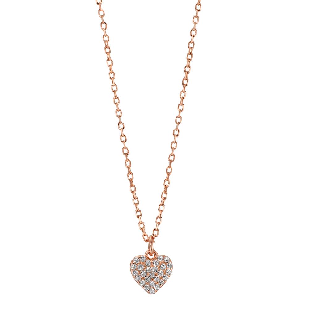 Collier Argent Zircone rosé Plaqué or Coeur 39-44 cm