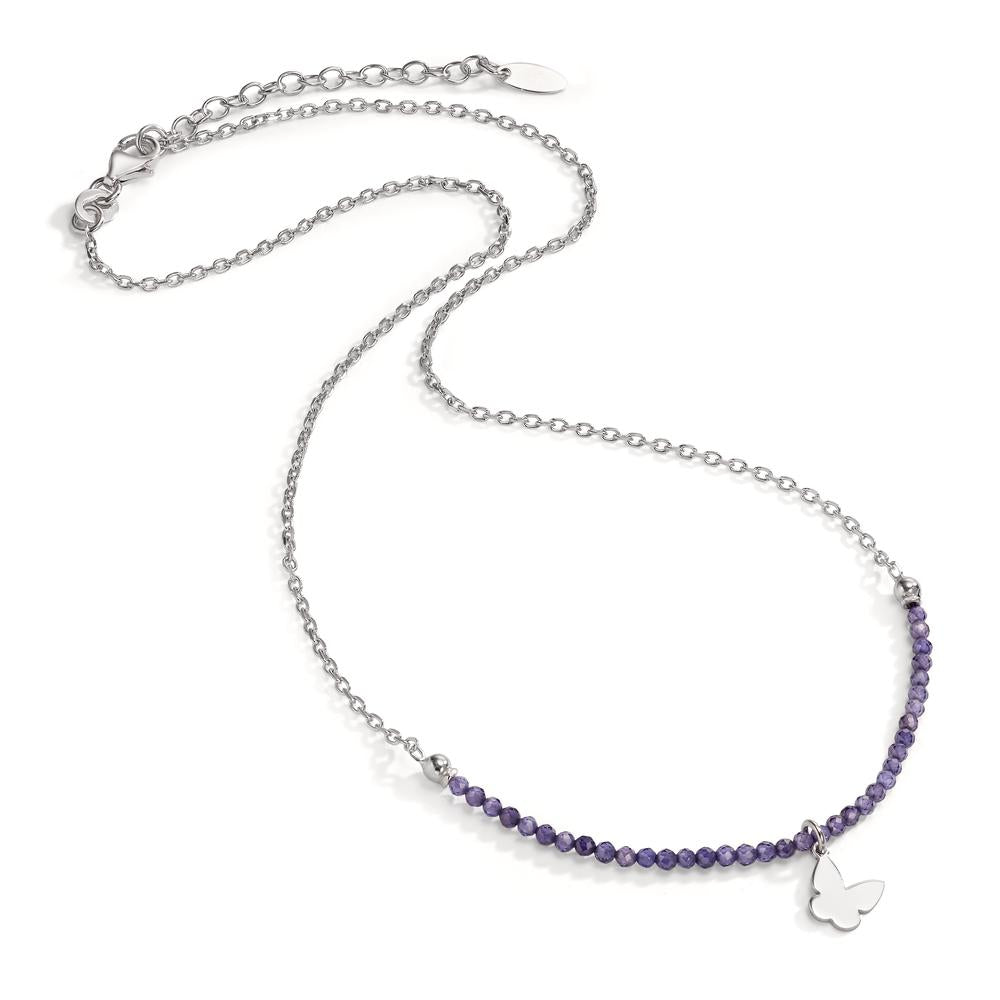 Collier Argent Cristal violet Rhodié Papillon 40-44 cm