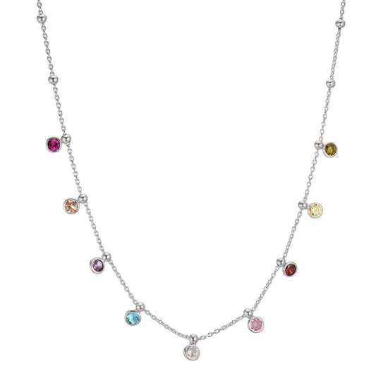 Collana Argento Zirconia colorato, 9 pietra rodiato 40-45 cm