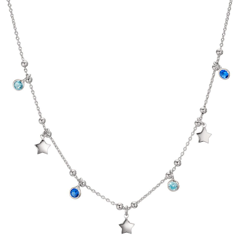 Collana Argento Zirconia blu, 4 pietra rodiato Stella 40-45 cm