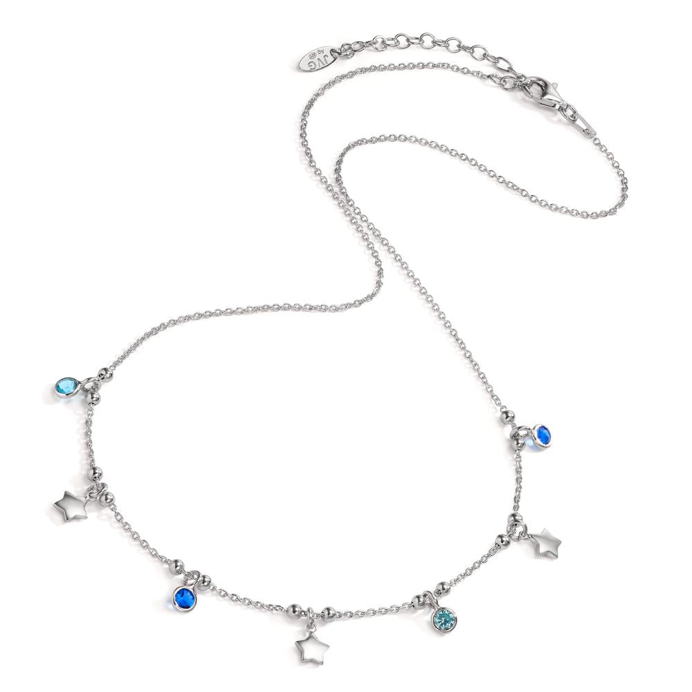 Collier Silber Zirkonia blau, 4 Steine rhodiniert Stern verstellbar