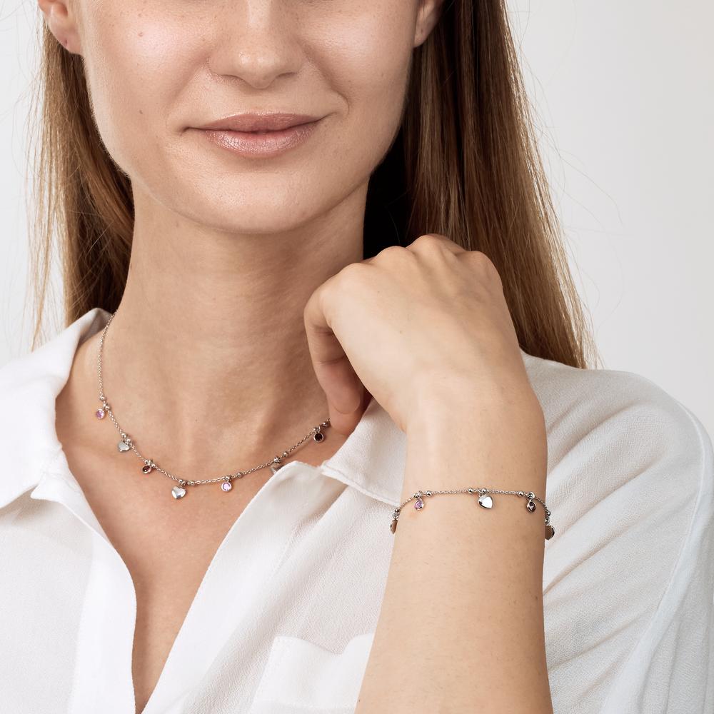 Collier Silber Zirkonia 4 Steine rhodiniert Herz verstellbar