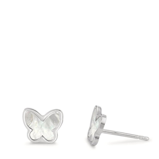 Clous d'oreilles Argent Rhodié nacre Papillon Ø8 mm