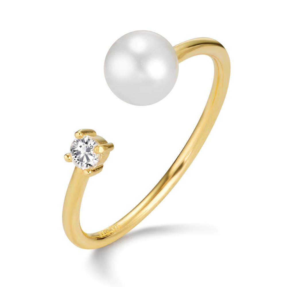 Bague Or jaune 9K Zircone perle d'eau douce