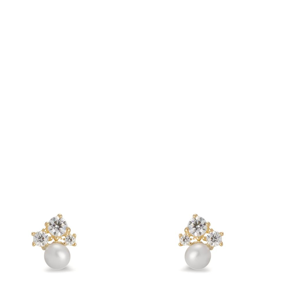 Clous d'oreilles Or jaune 9K Zircone 6 Pierres perle d'eau douce