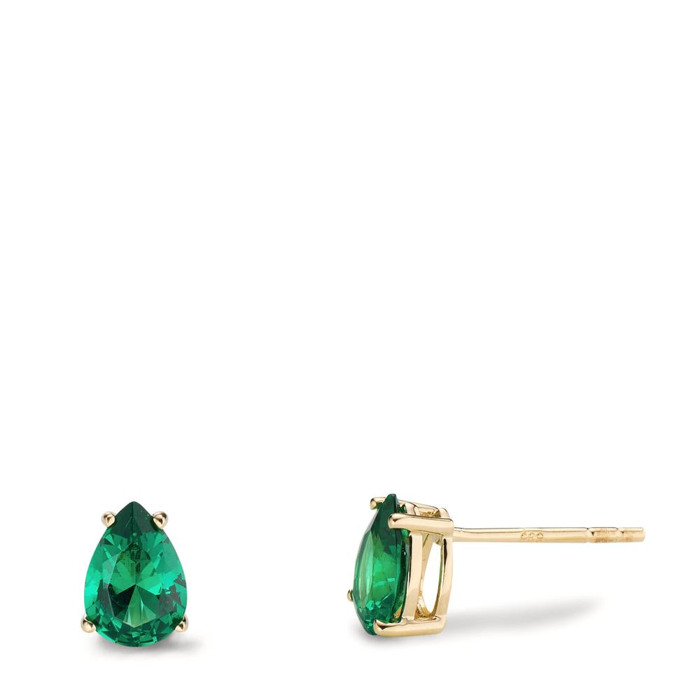 Orecchini a bottone Oro giallo 585/14 kt Zirconia verde, 2 pietra