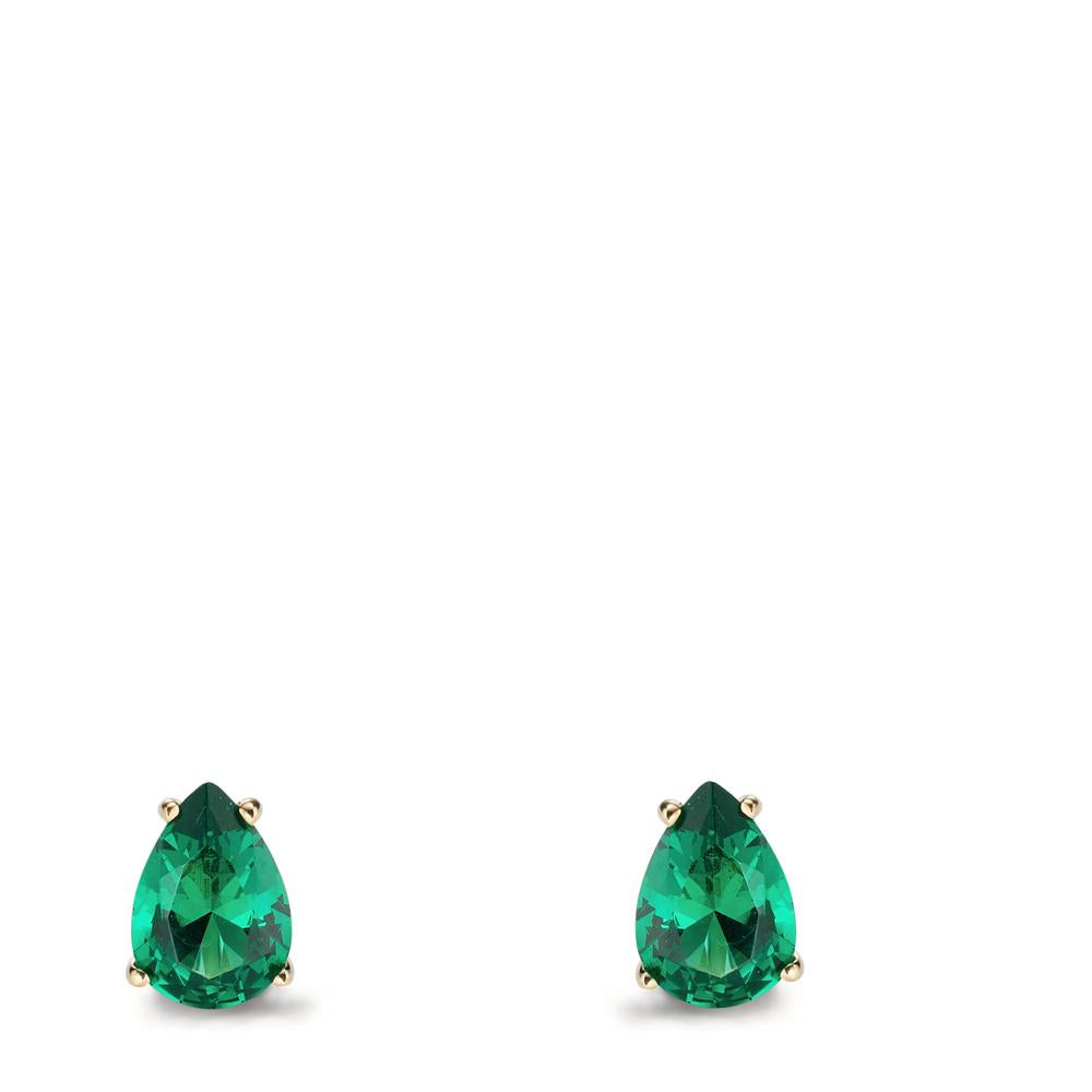 Orecchini a bottone Oro giallo 585/14 kt Zirconia verde, 2 pietra