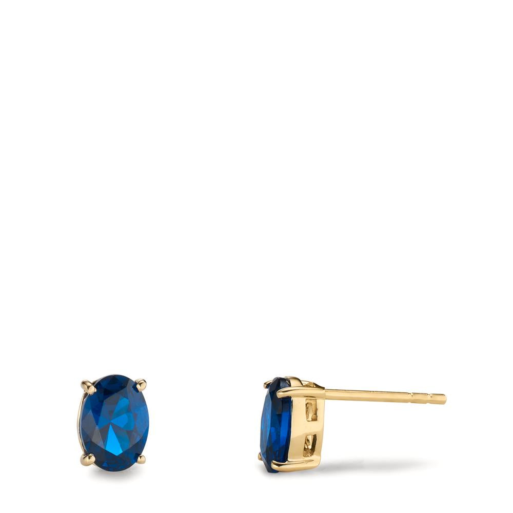 Orecchini a bottone Oro giallo 585/14 kt Zirconia blu, 2 pietra