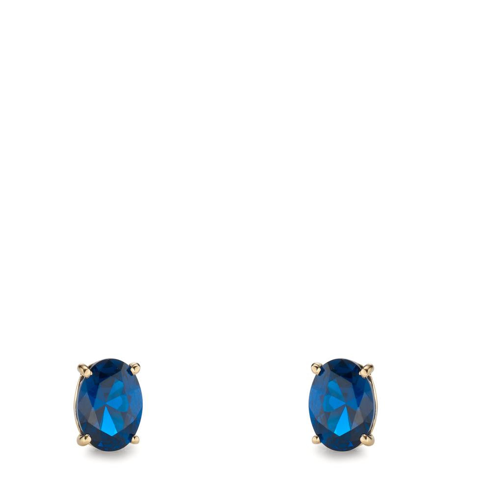 Clous d'oreilles Or jaune 14K Zircone bleu, 2 Pierres