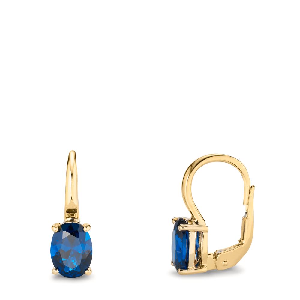 Pendant d'oreilles Or jaune 14K Zircone bleu, 2 Pierres