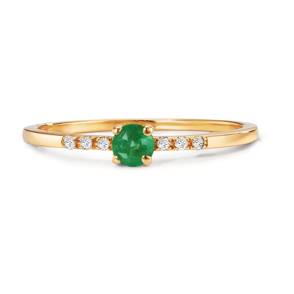 Bague Or jaune 18K Émeraude, Diamant 0.04 ct, 6 Pierres, w-si