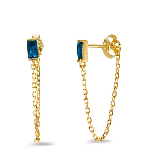 Orecchini Argento Zirconia blu, 2 pietra giallo dorato