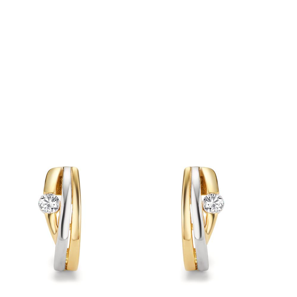 Orecchini circolari Oro giallo 375/9K Zirconia 2 pietra bicolore