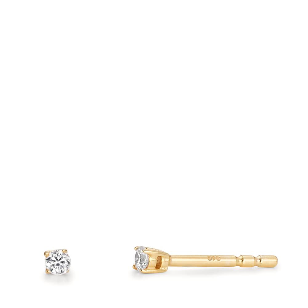 Clous d'oreilles Or jaune 9K Zircone 2 Pierres Ø2 mm