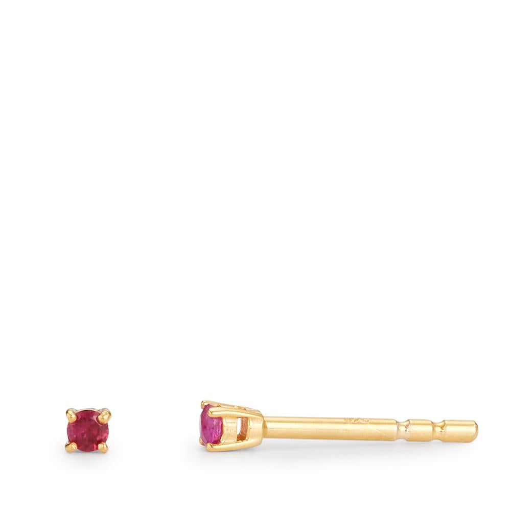 Clous d'oreilles Or jaune 9K Rubis 2 Pierres Ø2 mm