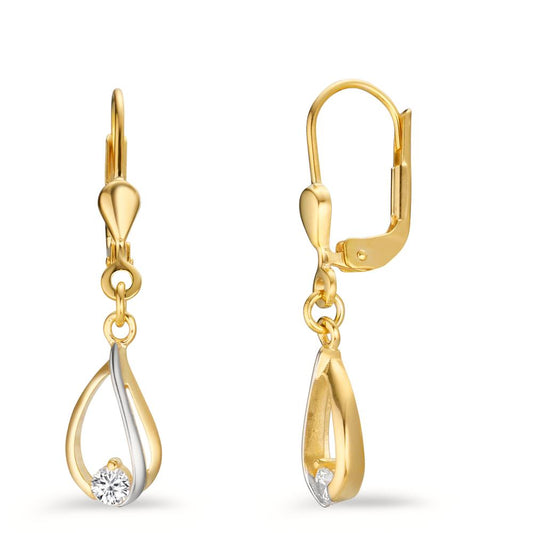 Pendant d'oreilles Or jaune 9K Zircone 2 Pierres Bicolore