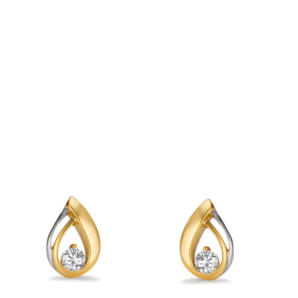 Clous d'oreilles Or jaune 9K Zircone 2 Pierres Bicolore