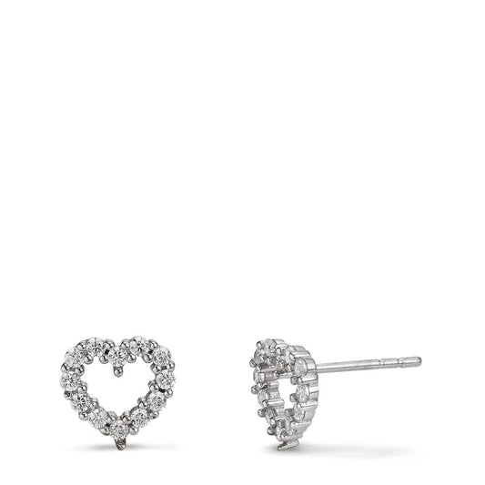 Clous d'oreilles Argent Zircone Rhodié Coeur Ø8.5 mm