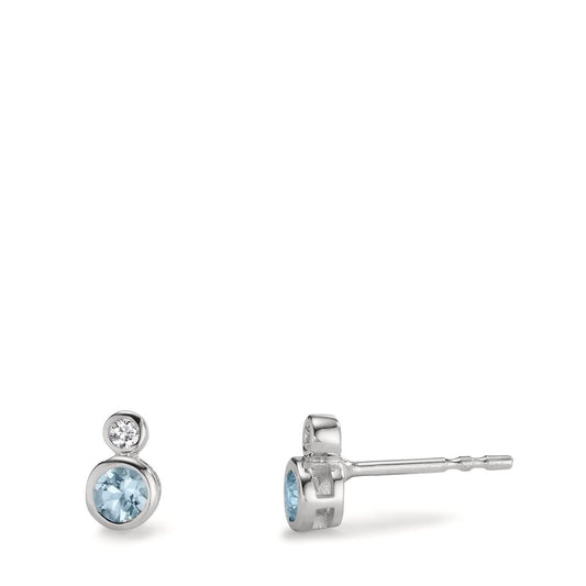 Clous d'oreilles Or blanc 9K Zircone 2 Pierres, Topaze 2 Pierres