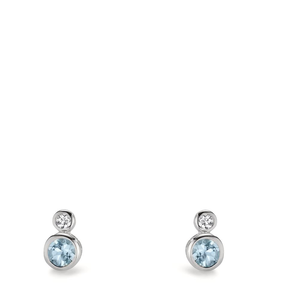 Clous d'oreilles Or blanc 9K Zircone 2 Pierres, Topaze 2 Pierres