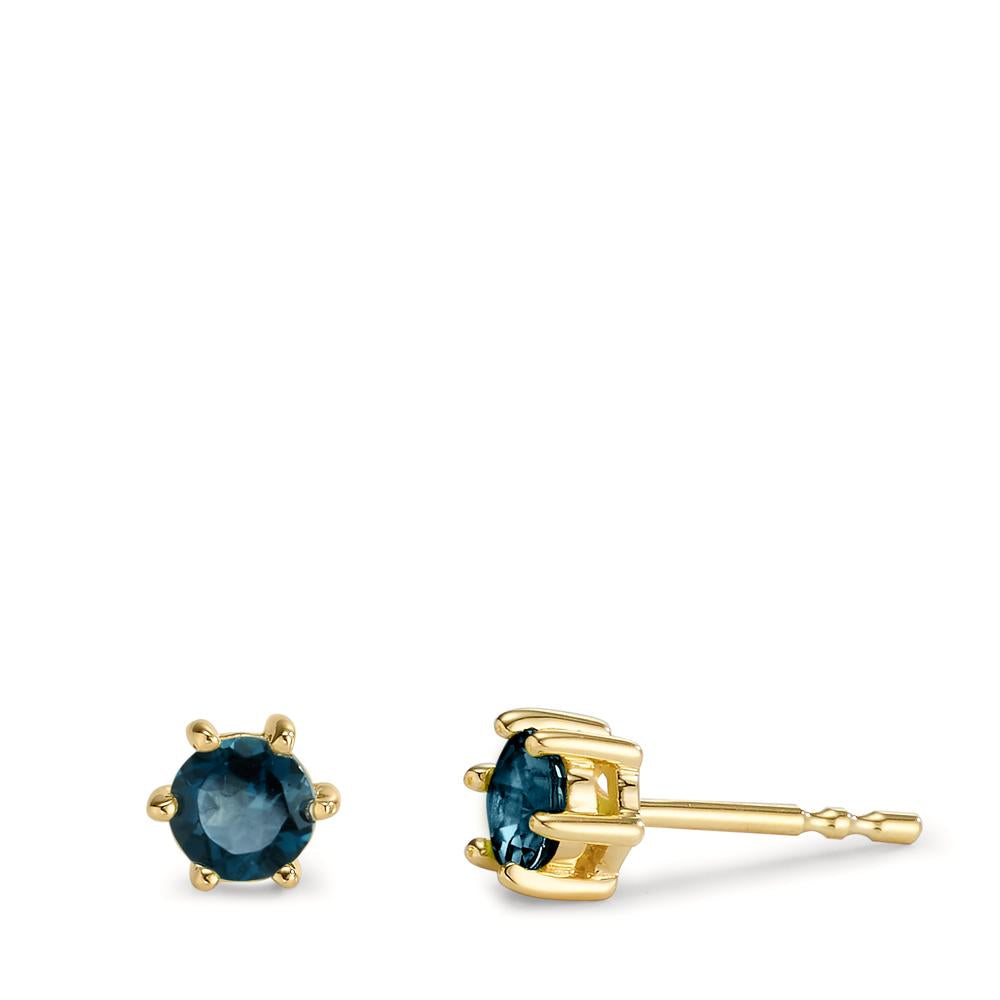 Clous d'oreilles Or jaune 9K Topaze London Blue 2 Pierres Ø5 mm