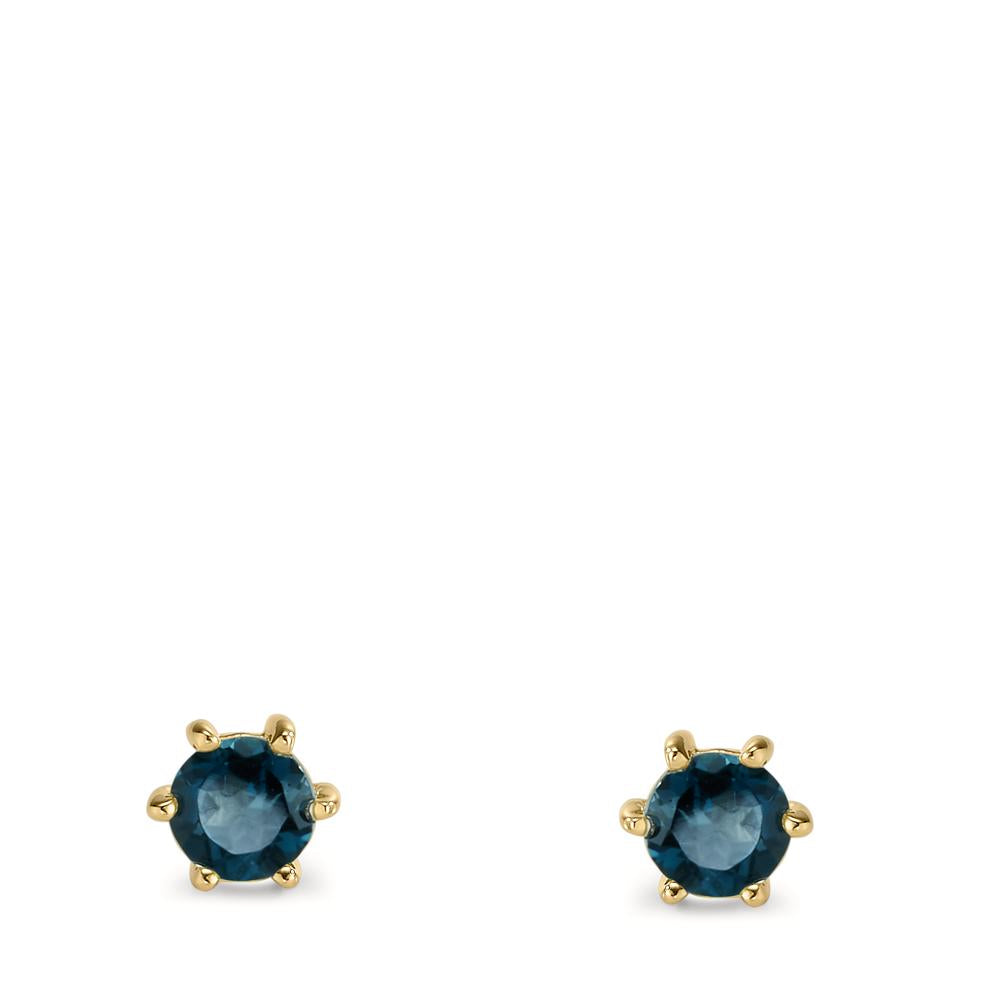 Clous d'oreilles Or jaune 9K Topaze London Blue 2 Pierres Ø5 mm