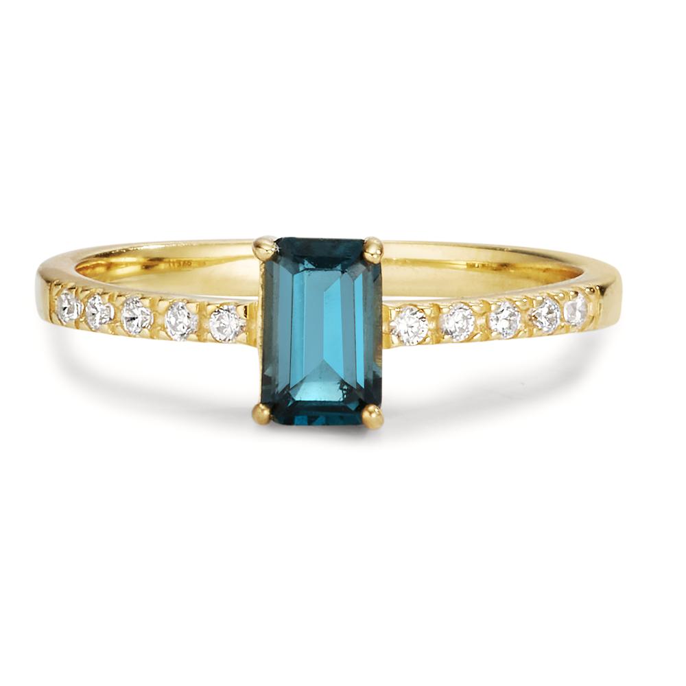 Bague Or jaune 9K Topaze London Blue, Zircone 10 Pierres