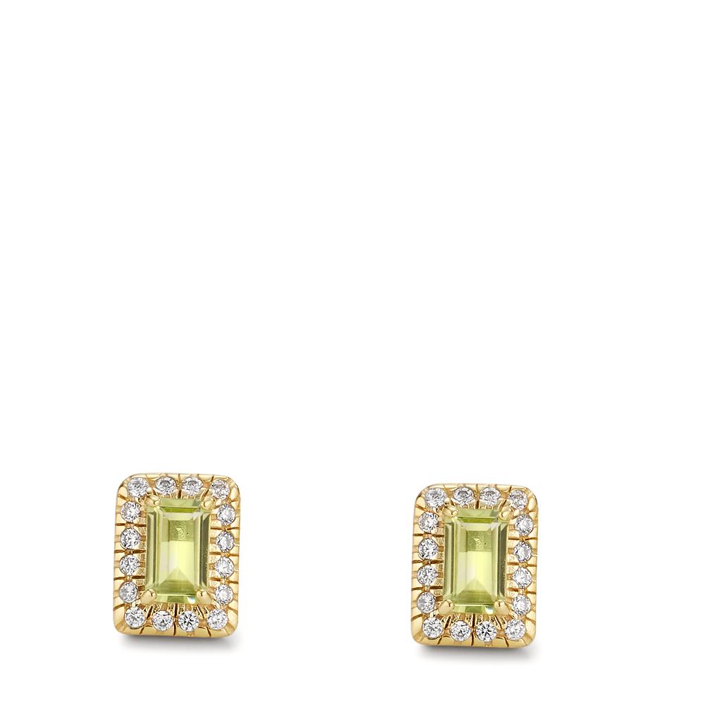 Orecchini a bottone Oro giallo 375/9K Peridoto 2 pietra, Zirconia 32 pietra