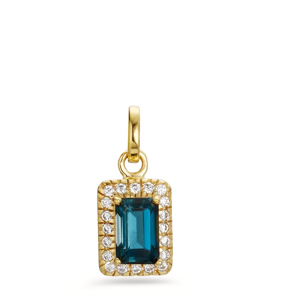 Pendentif Or jaune 9K Topaze London Blue, Zircone 20 Pierres