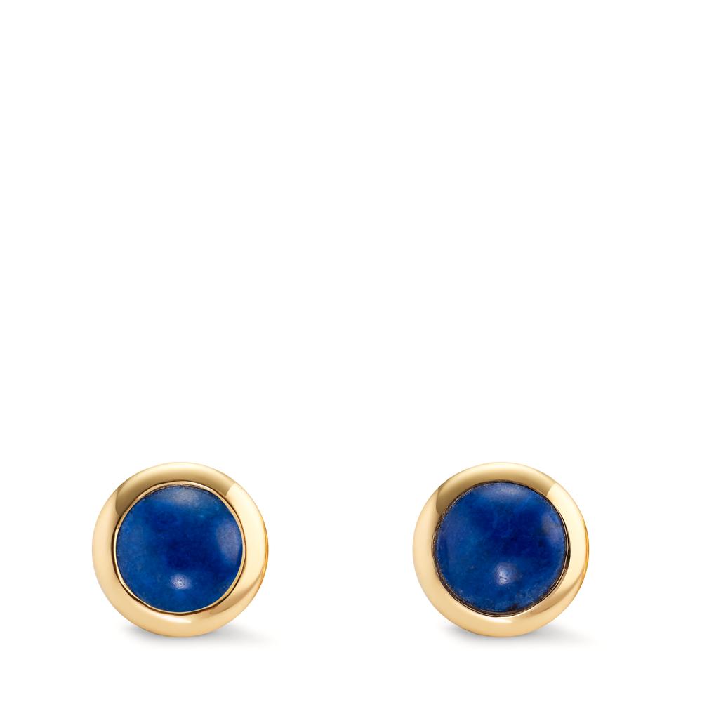 Clous d'oreilles Argent Lapis-lazuli 2 Pierres jaune Plaqué or Ø10 mm