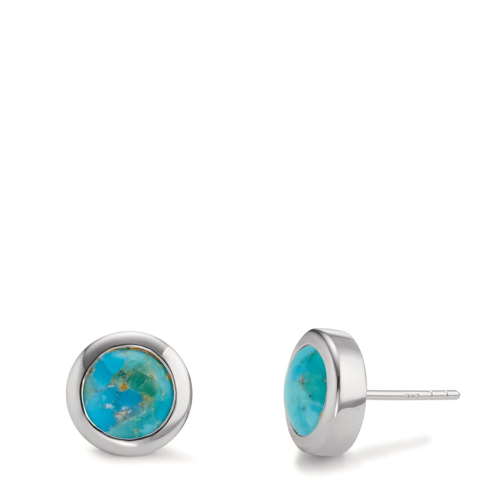 Clous d'oreilles Argent Turquoise 2 Pierres Rhodié Ø10 mm