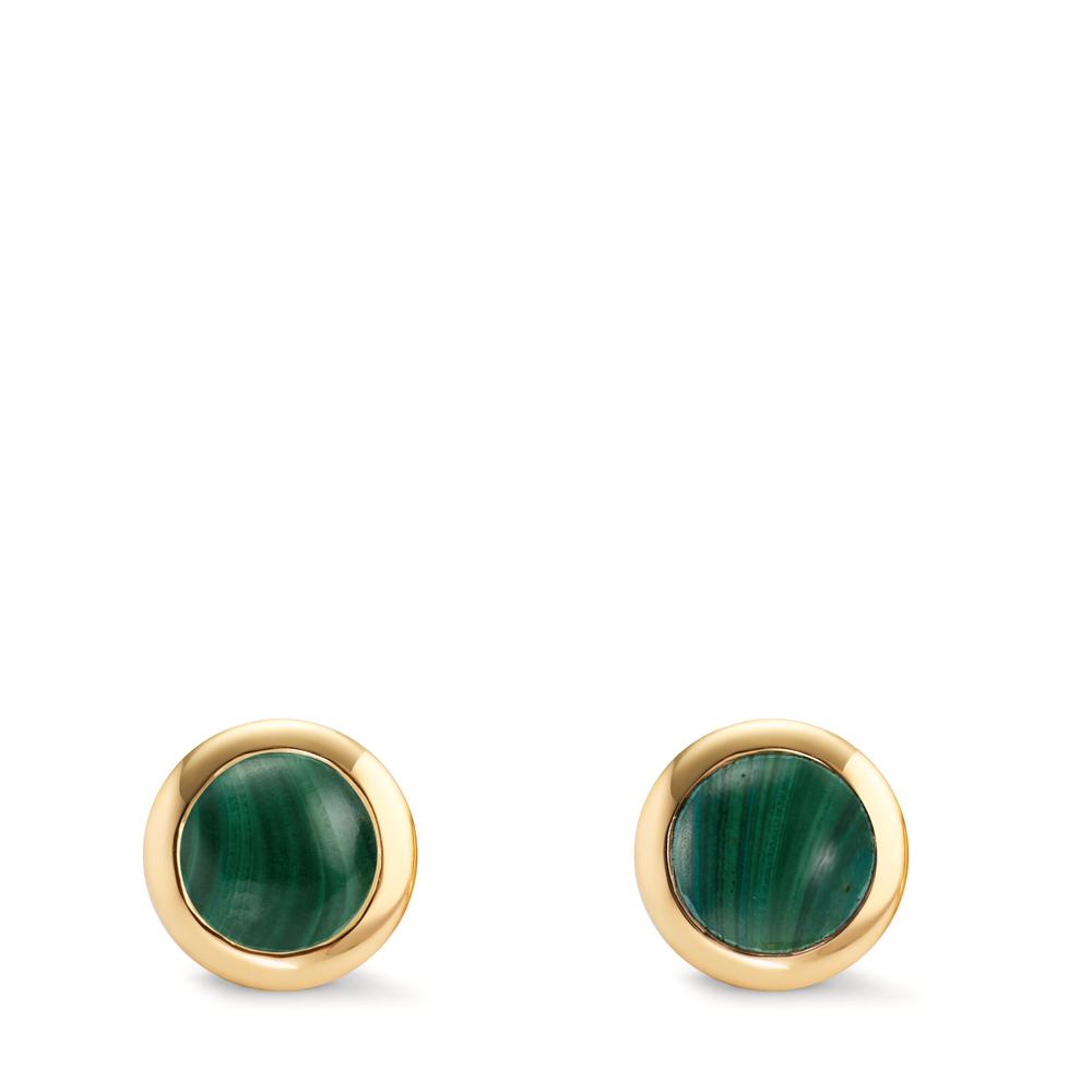 Orecchini a bottone Argento Malachite 2 pietra giallo dorato Ø10 mm