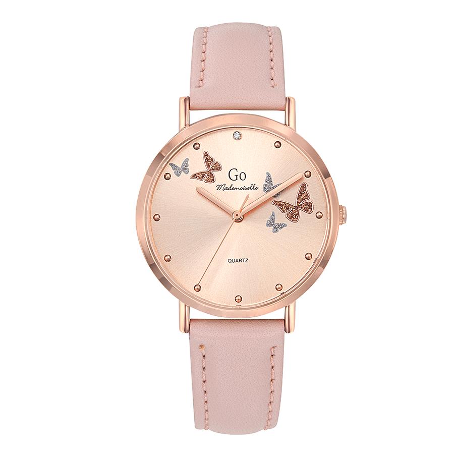 Uhr Edelstahl, Metall rosé IP beschichtet Schmetterling Ø34 mm