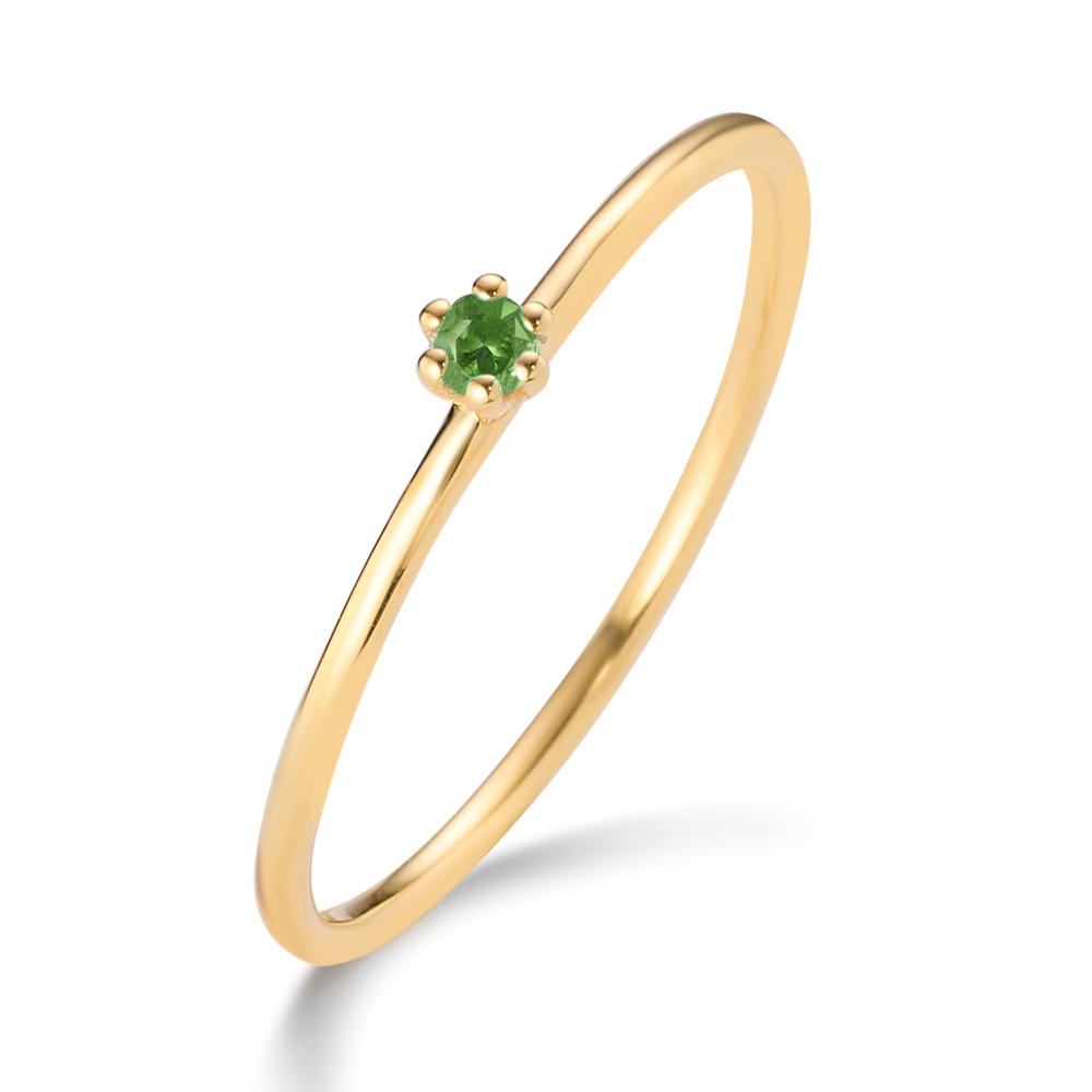 Solitär Ring 585/14 K Gelbgold Granat grün, 0.04 ct