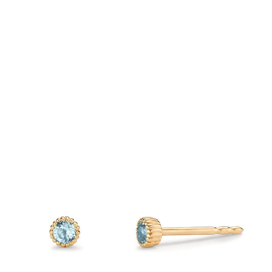 Clous d'oreilles Or jaune 14K Topaze bleu, 0.16 ct, 2 Pierres Ø3 mm